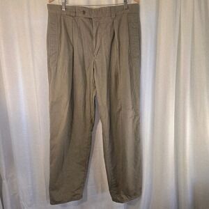 Vintage HUGO BOSS Mens Cotton Pleated Lined Casual Pants Khaki Size 35x31‎